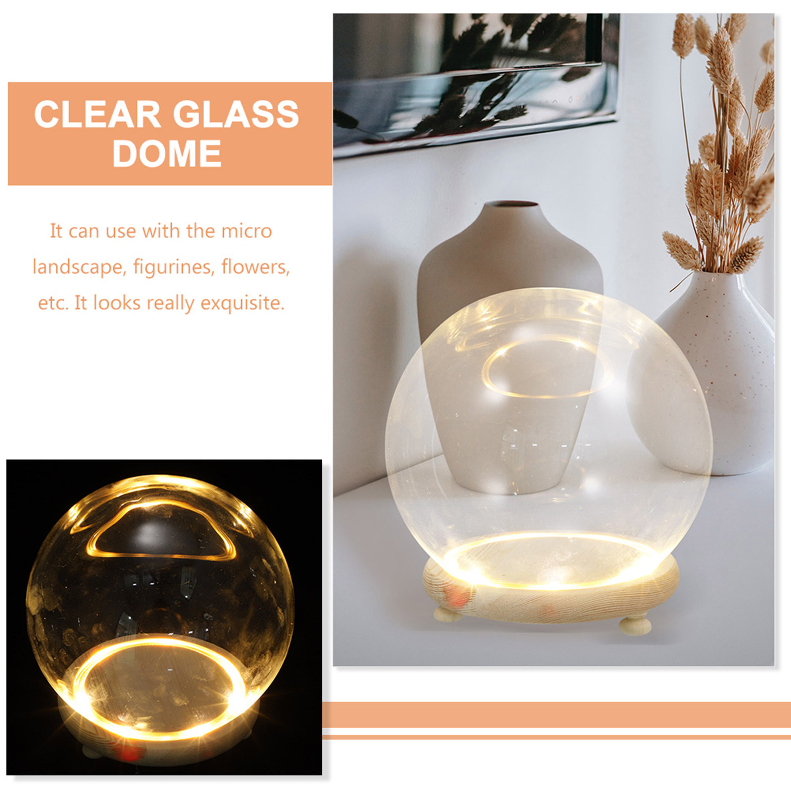 유리 돔형 전시 케이스, 보존된 꽃을 담는 용도, 나무 - Plastic Dome Clear 리뷰 및 가격